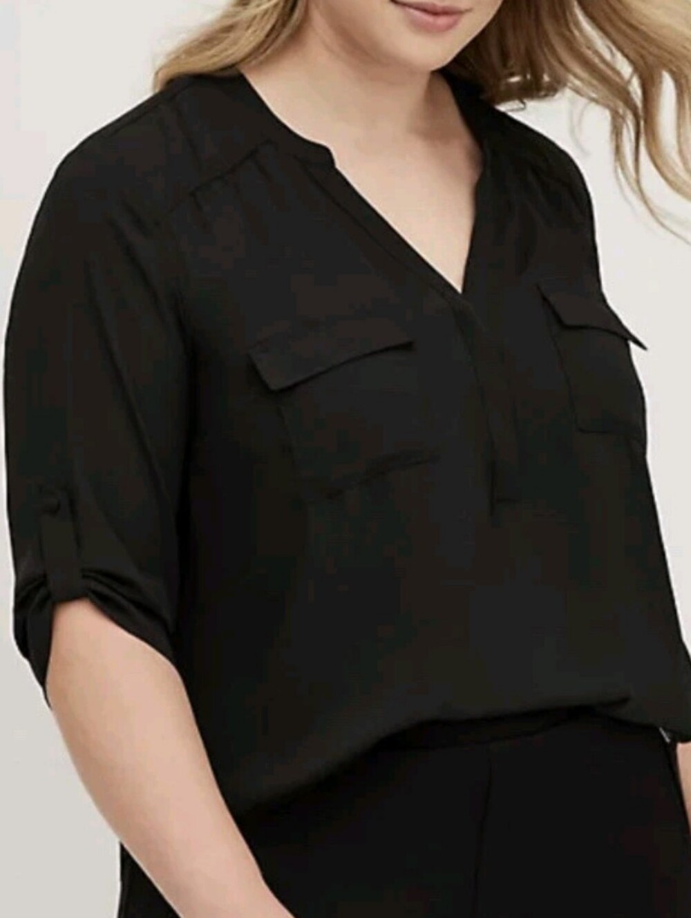 Torrid Black Georgette Harper Two-pocket Pullover Blouse Size 1